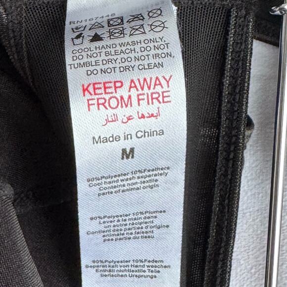 NEW Nasty Gal Satin Corset Bodysuit Feather Medium Cosplay Mesh Sheer Dark Angel - Picture 3 of 10